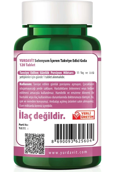 Yurdavit Selenium 200 mcg 120 Tablet - Selenyum Takviyesi 2X120 Tablet - 4