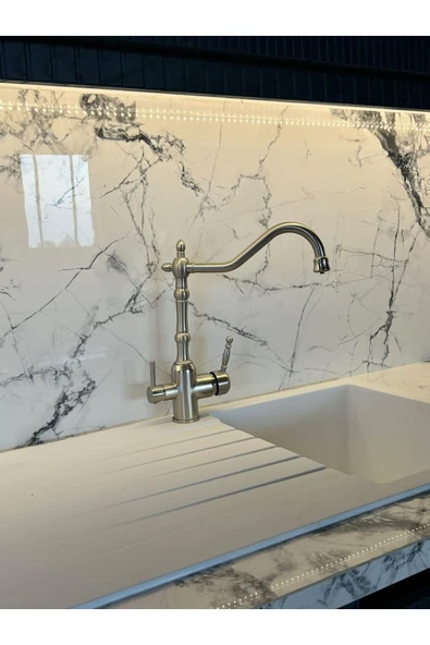 Arıtmalı Mutfak Bataryası Mat Krom Arıtıcılı Evye Musluğu Vintage Tasarım Rustik Batarya - Resim 2