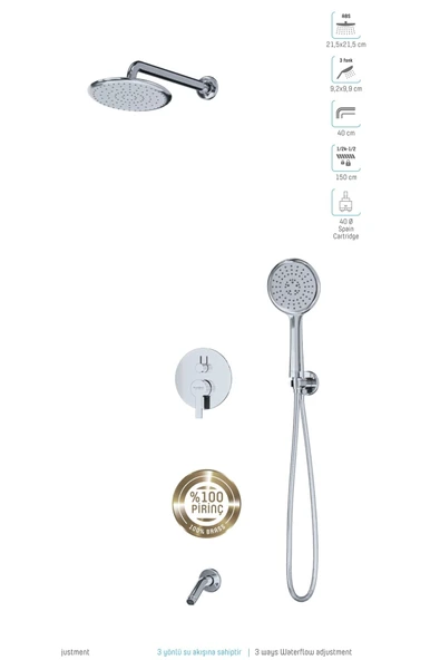 Ankastre Duş Sistemi Zeus Gümüş Premium Pirinç Ankastre Duş Sistem ürün görseli