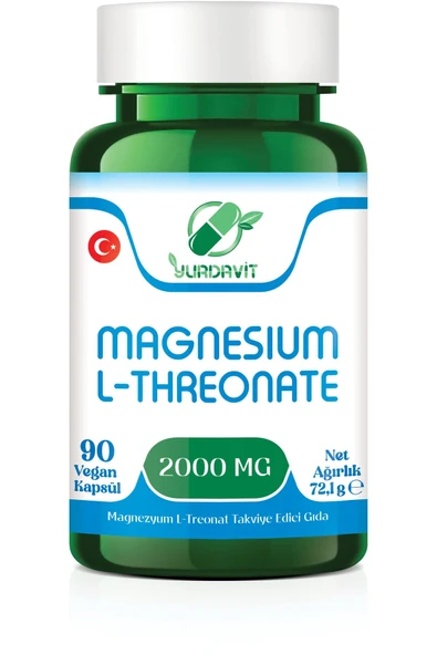 Yurdavit Magnesium L-threonate Magnezyum L-treonat 2000 Mg 90 Kapsül Vegan