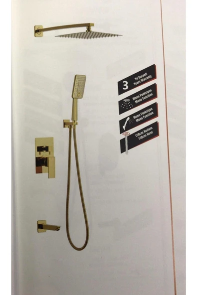 Gold Ankastre Duş Seti Altın Ankastre Duş Sistemi Komple Takım - Resim 2