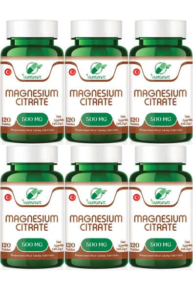 Yurdavit Magnesium Citrate 500 Mg 120 Tablet (magnezyum Magnesyum Sitrat) 6x120 Tablet