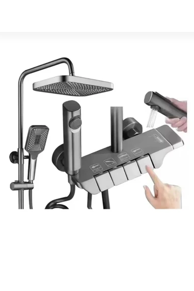Antrasit Duş Seti Antrasit Lavabo Bataryası Antrasit Gri Set Piano Tasarım Banyo Yağmurlama - Resim 4