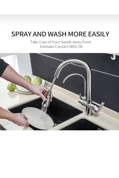 Arıtıcılı Mutfak Bataryası Arıtmalı Evye Musluğu Mat Krom Spiralli Batarya İnox Leke Tutmaz Arıtmalı - Resim 3