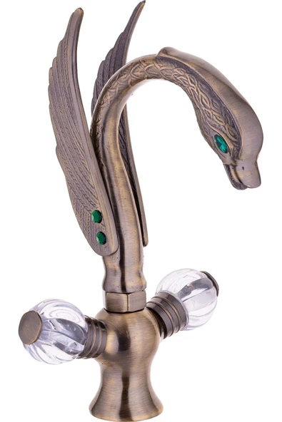 Antik Eskitme Lavabo Bataryası Özel Tasarım Vintage Taşlı Açma Kulplu Antik Batarya ürün görseli