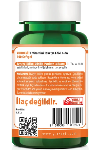 Yurdavit Vitamin E 400 Iu 100 Kapsül Softjel 3X100 Kapsül Softjel - 4