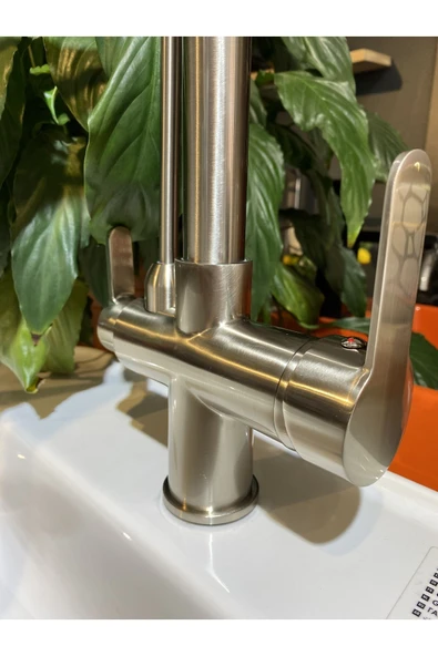 Spiralli Arıtmalı Mutfak Bataryası Mat Krom Evye Musluğu Arıtıcılı Musluk İnox - Resim 3