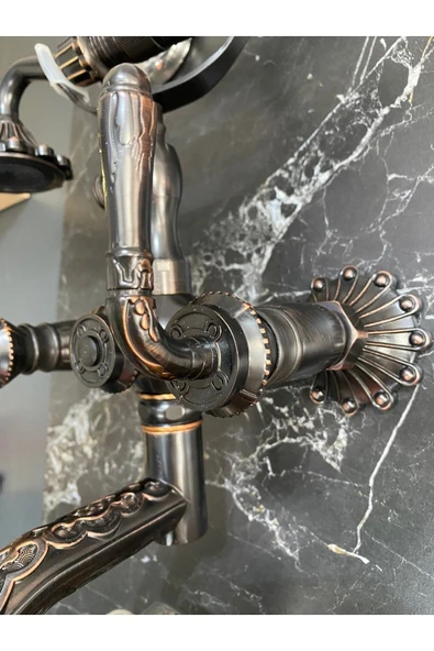 Siyah Duş Seti Siyah Vintage Duş Sistemi Klasik Tasarım Işlemeli Duş Seti - Resim 5