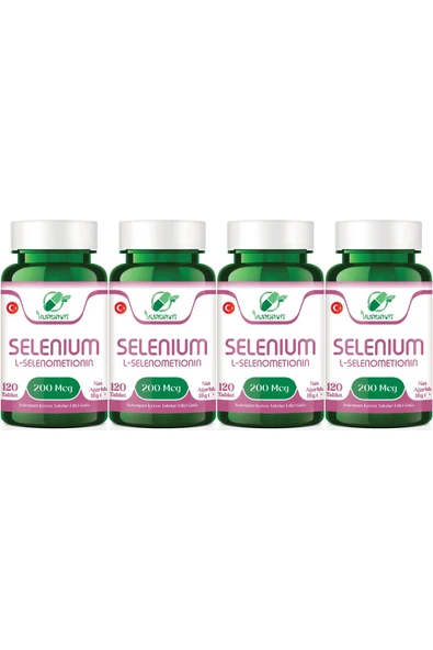 Yurdavit Selenyum 200 Mcg Selenium 120 Tablet L-Selenometionin Selenyum Takviyesi 4X120 Tablet