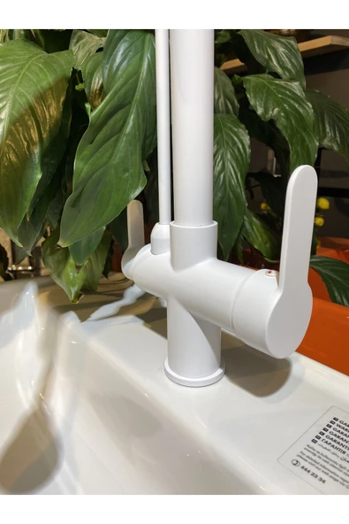 Arıtıcılı Mutfak Bataryası Beyaz Evye Musluğu Spiralli Batarya Mat Musluk - Resim 3