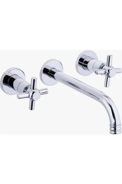 Ankastre Lavabo Bataryası Duvardan Vintage Armatür Silver Gümüş Renk ürün görseli