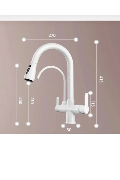 Beyaz Mutfak Bataryası Arıtmalı Spiralli Evye Armatür Spreyleme Mod Eviye Bataryası - Resim 4