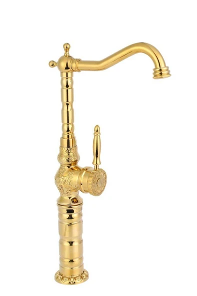 Siyah Çanak Lavabo Bataryası Vintage Tasarım Çanak Armatür Banyo Musluğu Yüksek Model Siyah - 3