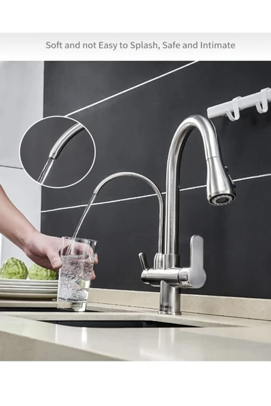 Arıtıcılı Mutfak Bataryası Arıtmalı Evye Musluğu Mat Krom Spiralli Batarya İnox Leke Tutmaz Arıtmalı - Resim 4