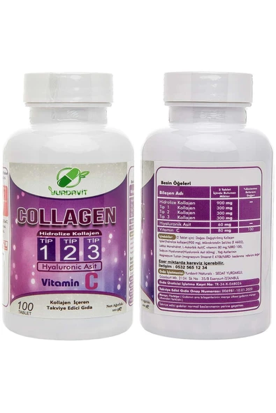 Yurdavit Hidrolize Collagen Kolajen Type Tip 1-2-3 100 Tablet ve Selenyum 200 mcg 120 Tablet - 2