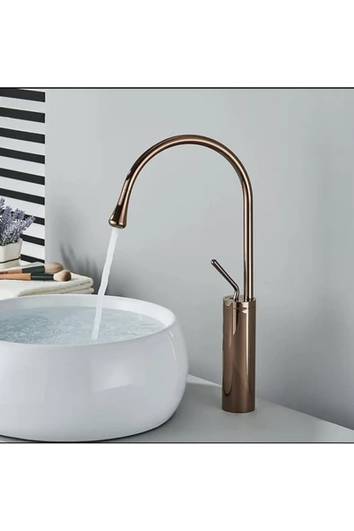 Çanak Lavabo Bataryası Bakır Lavabo Musluğu Bronz Modern Tasarım Armatür Çanak Lavabo Uyumlu - 2