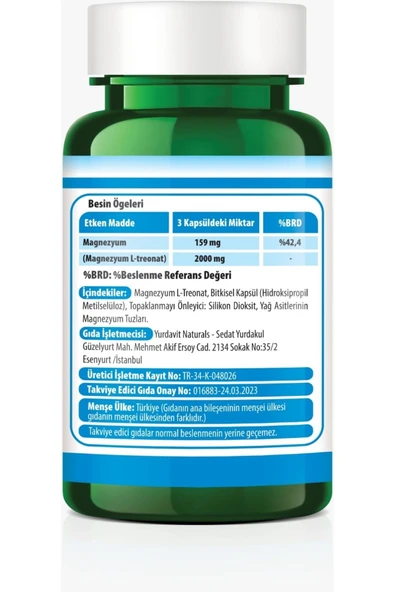 Yurdavit Magnesium L-threonate Magnezyum L-treonat 2000 Mg 90 Kapsül Vegan - 2