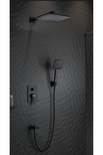 Siyah Ankastre Duş Sistemi Premium Mat Siyah Tepe Yağmurlama Ankastre Sistem ürün görseli