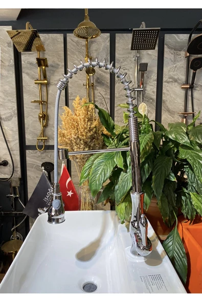 Mutfak Bataryası Endüstriyel Musluk Country Tasarım Spiralli Uzayan Sistem Batarya - Resim 2