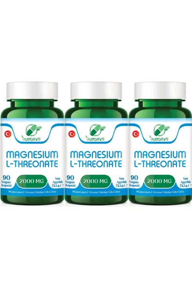 Yurdavit Magnesium L-threonate Magnezyum L-treonat 2000 Mg 90 Kapsül Vegan 3x90 Kapsül