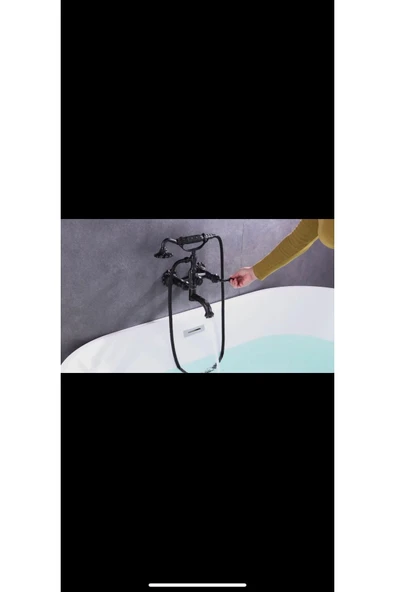 Siyah Duş Seti Siyah Vintage Duş Sistemi Klasik Tasarım Işlemeli Duş Seti - Resim 2