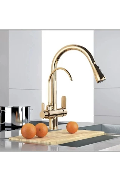 Arıtmalı Mutfak Bataryası Gold Evye Bataryası Spiralli Arıtmalı Uzayan Sistem Arıtmalı Altın Renk ürün görseli