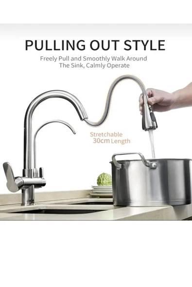 Arıtıcılı Mutfak Bataryası Arıtmalı Evye Musluğu Mat Krom Spiralli Batarya İnox Leke Tutmaz Arıtmalı - Resim 2