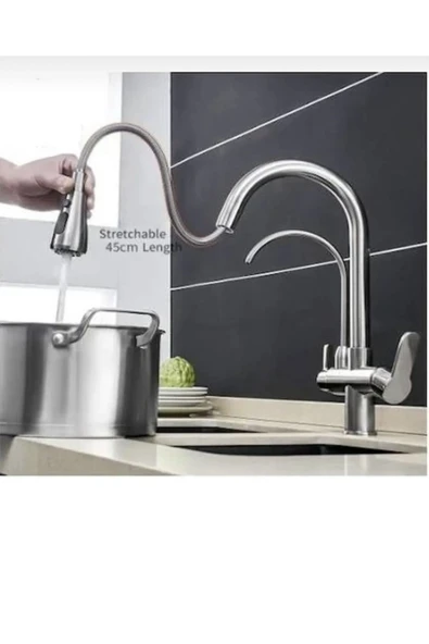 Arıtıcılı Mutfak Bataryası Arıtmalı Evye Musluğu Mat Krom Spiralli Batarya İnox Leke Tutmaz Arıtmalı - Resim 5