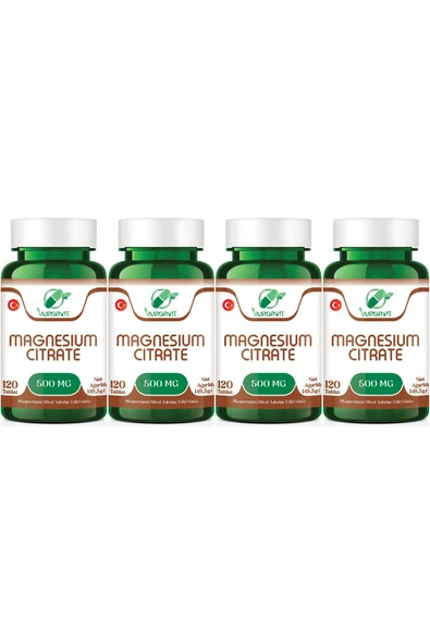Yurdavit Magnesium Citrate 500 Mg 120 Tablet (magnezyum Magnesyum Sitrat) 4x120 Tablet