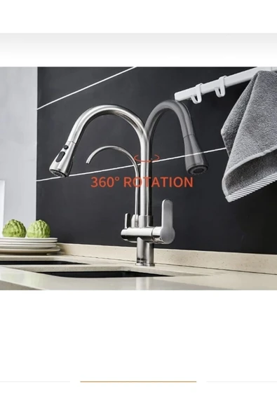 Arıtıcılı Mutfak Bataryası Arıtmalı Evye Musluğu Mat Krom Spiralli Batarya İnox Leke Tutmaz Arıtmalı - Resim 7