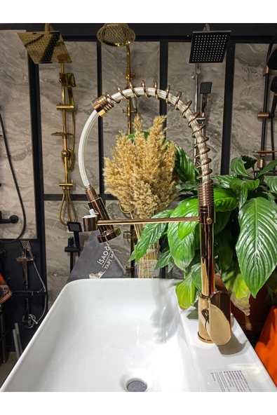 Bronz Mutfak Bataryası Spiralli Evye Musluğu Premium Bakır Mutfak Bataryası Pirinç Malzeme - Resim 2