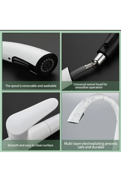 Beyaz Spiralli Mutfak Bataryası Gizli Spiralli Tazzik Ayarlı Batarya Beyaz Musluk - Resim 3