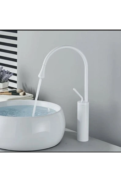 Çanak Lavabo Bataryası Mat Beyaz Lavabo Musluğu Drop Design Armatür Beyaz Musluk ürün görseli