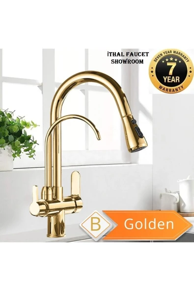 Mutfak Evye Bataryası Dual Flow Su Arıtma Çıkışlı Yeni Tasarım Gold+fiskiyeli+5 Yıl Garanti