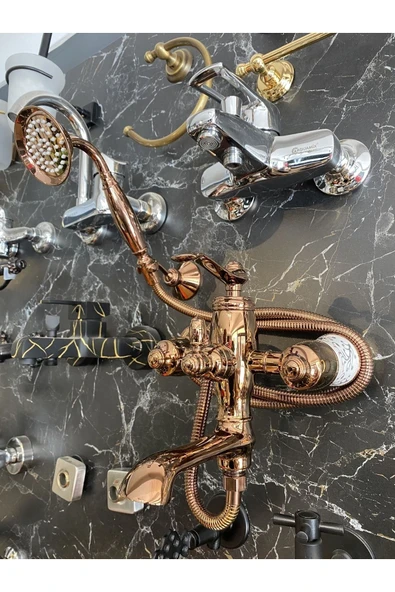 Bakır Duş Seti Rose Bronz Vintage Duş Sistemi Porsalenli İşlemeli Premi - 3