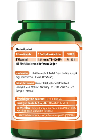 Yurdavit Vitamin E 400 Iu 100 Kapsül Softjel - 2