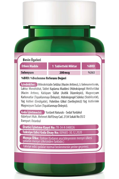 Yurdavit Selenyum 200 Mcg Selenium 120 Tablet L-Selenometionin Selenyum Takviyesi 4X120 Tablet - 3