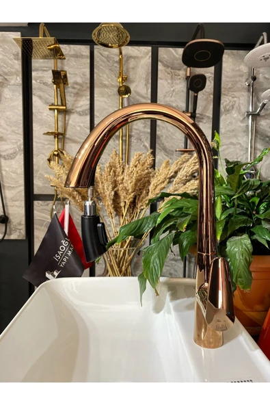 Bakır Mutfak Bataryası Bronz Evye Musluğu Spiralli Batarya Premium Tasarım Rose Bakır Mutfak Armatür - 2