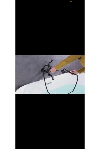 Siyah Duş Seti Siyah Vintage Duş Sistemi Klasik Tasarım Işlemeli Duş Seti - Resim 4