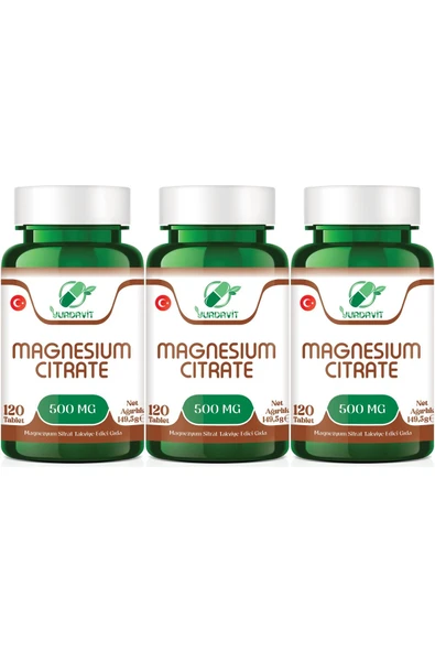 Yurdavit Magnesium Citrate 500 Mg 120 Tablet (magnezyum Magnesyum Sitrat) 3x120 Tablet