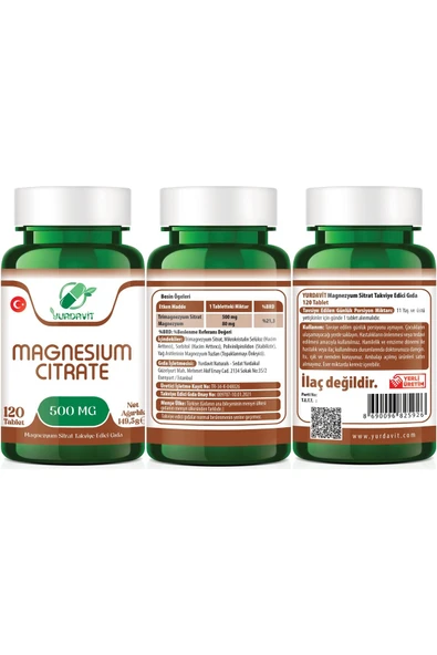 Yurdavit Magnezyum Sitrat 500 Mg 3 Adet 120 Tablet Magnesium Citrate Skt Mayıs 2025. - 2
