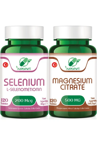Yurdavit Selenyum 200 Mcg ve Magnezyum Sitrat 500 Mg - 120 Tablet