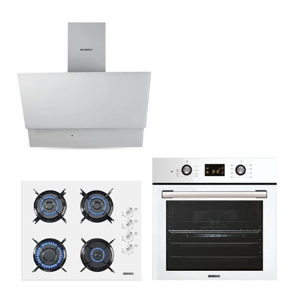 KUMTEL Ankastre Set Beyaz Cam 8 Programlı Dokunmatik ürün görseli 1