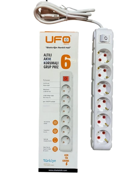 Ufo Elektrik Altılı Akım Korumalı Grup Priz 1.5MT 6'lı 3500W