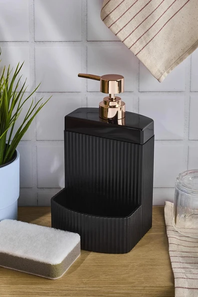 luckyol  Kelly Black Sünger Hazneli Akrilik Mutfak Sıvı Sabunluk 540ml - 5