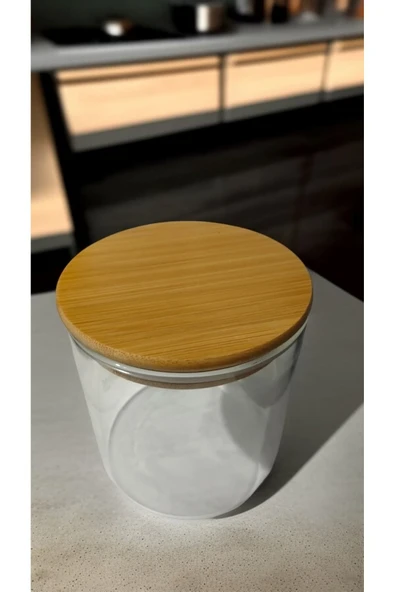 Bambu Kapaklı  Yuvarlak Kavanoz ve Kalem 650 ml - 5