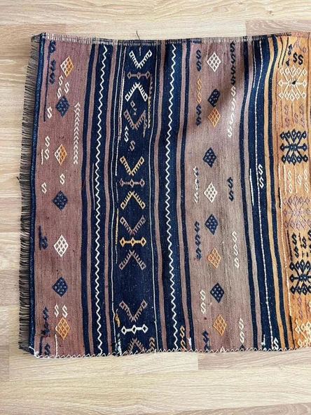 88x296cm El Dokuma Kilim, Çizgili Desenli Vintage Yün Kilim, Boho Tarzı, Antik Anadolu Kilimi - 4