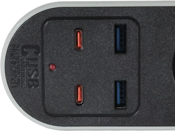Ars 348765 Akım Korumalı 2 Metre 3'lü Priz 2xUSB 2xType C Girişli - 4