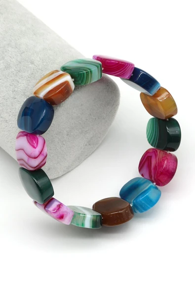 Renkli Madagaskar Akik Doğal Taş Bileklik 15 x 20 mm Özel Kesim ürün görseli