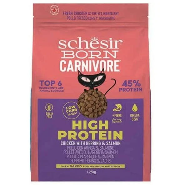 Schesir Born Carnivore Somon Ringa Balıklı ve Tavuklu Yetişkin Kedi Maması 1,25kg